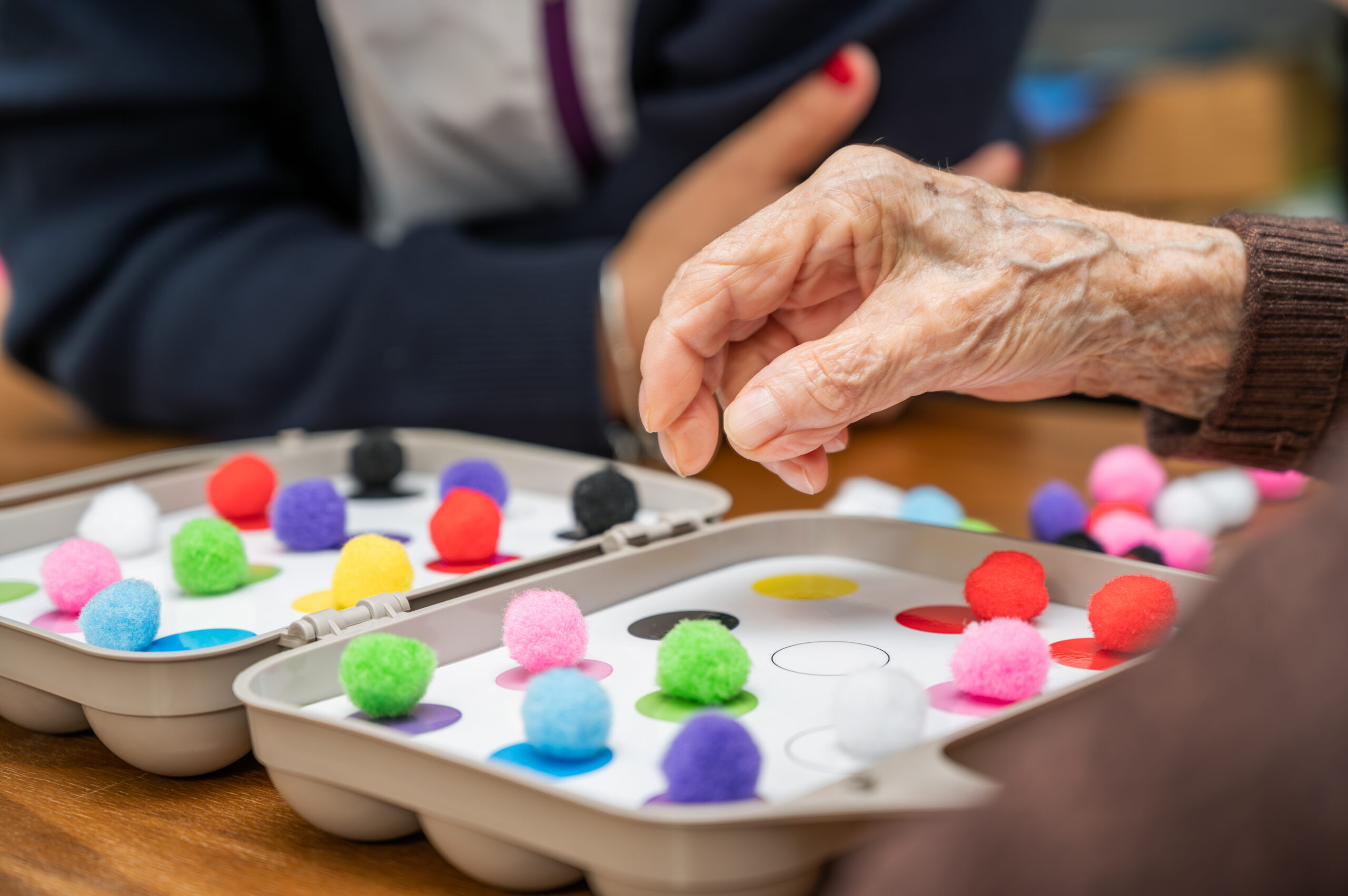 Rehabilitation center. Brain therapy cognitive psychological testing on senior patient. Alzheimer’s disease and dementia prevention concept. Adaptation skills recovery